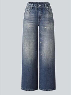 Halara Mid Rise Denim Print French Terry Viral Sweatpants Jeans w/ pockets NWOT